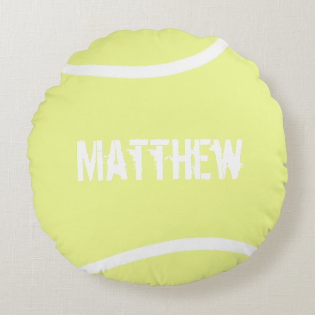 Personalised Bright Yellow Tennis Ball Round Cushion (Front)