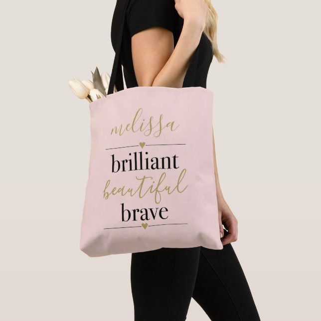 Personalised Brilliant Beautiful Brave Blush Pink Tote Bag (Close Up)