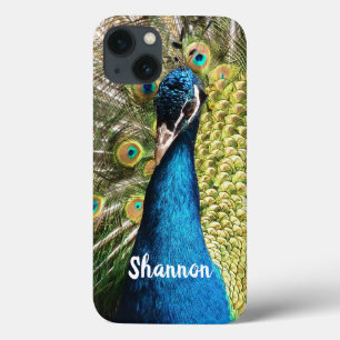 Personalised Brilliant Blue Peacock iPhone 13 Case