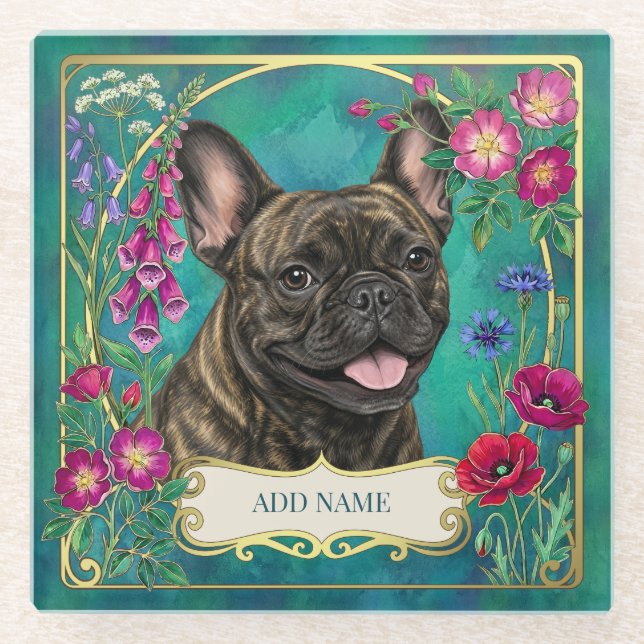 Personalised Brindle French Bulldog Teal Coaster (Front)