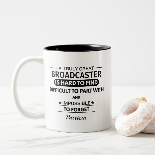 Personalised Broadcaster Thank You Two-Tone Coffee Mug (With Donut)