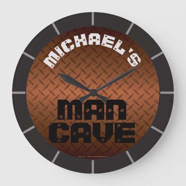 Personalised Bronze Diamondplate Man Cave Large Clock (Front)
