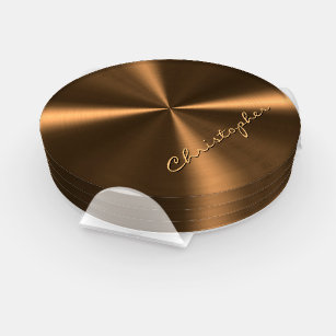 Personalised Bronze Metallic Radial Texture Coaster Set
