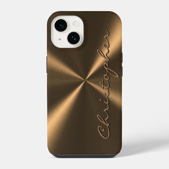 Personalised Bronze Metallic Radial Texture iPhone Case (Back)