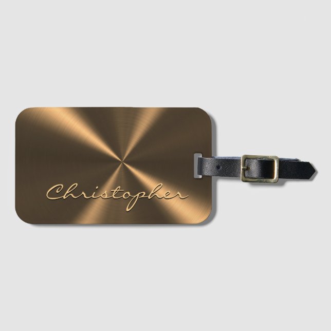 Personalised Bronze Metallic Radial Texture Luggage Tag (Front Horizontal)