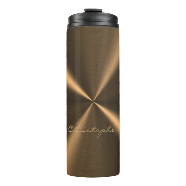 Personalised Bronze Metallic Radial Texture Thermal Tumbler (Front)