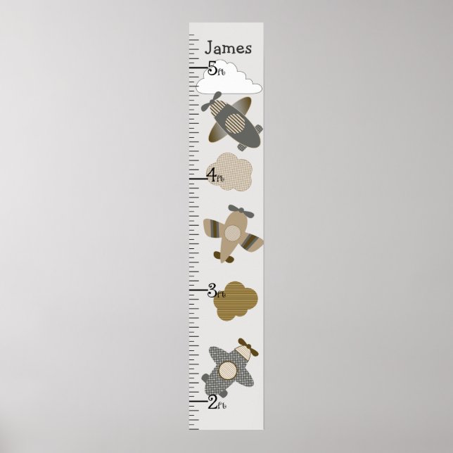 Personalised Brown Aeroplanes Growth Chart/Poster Poster (Front)