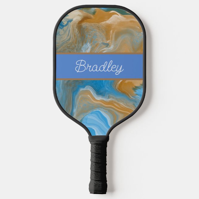 Personalised Brown and Blue Marble  Pickleball Paddle (Back)