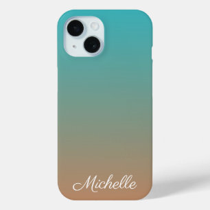 Personalised brown and blue ombre iPhone 15 case