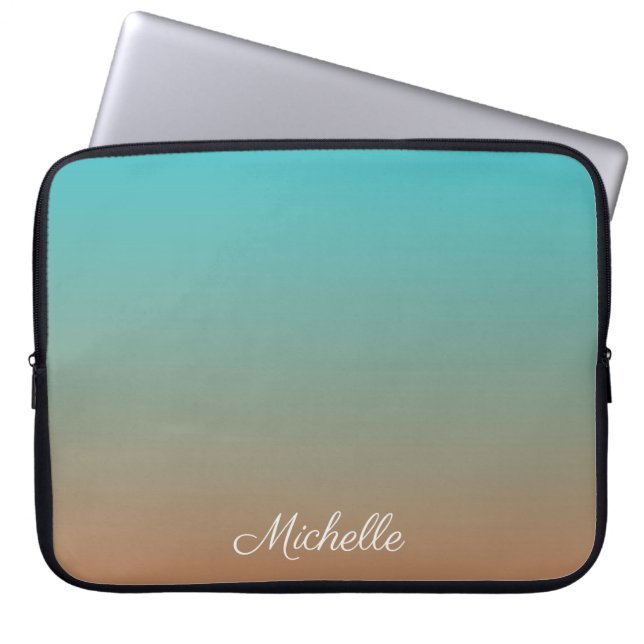 Personalised brown and blue ombre laptop sleeve (Front)