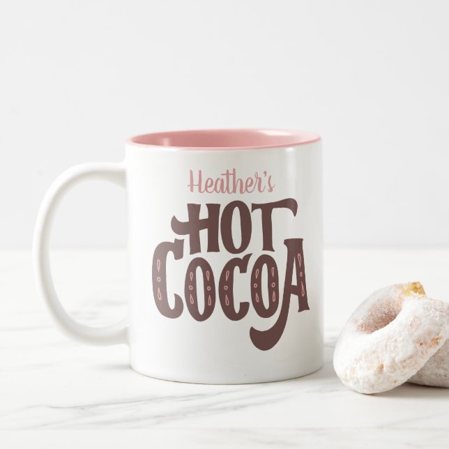 Personalised Brown and Pink Hot Cocoa Two-Tone Coffee Mug (With Donut)