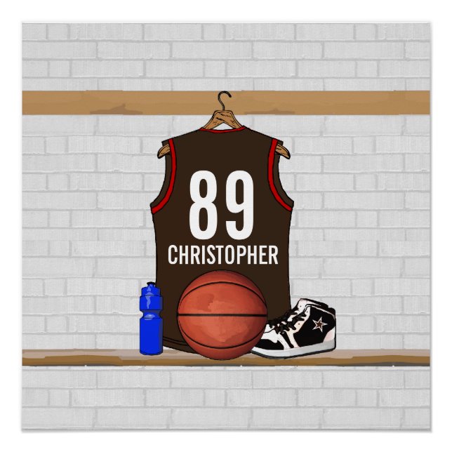 Personalised Brown and Red Basketball Jersey Poster (Front)