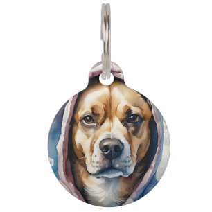 Personalised Brown and White Dog Tie-Dye Hoodie Pet Tag