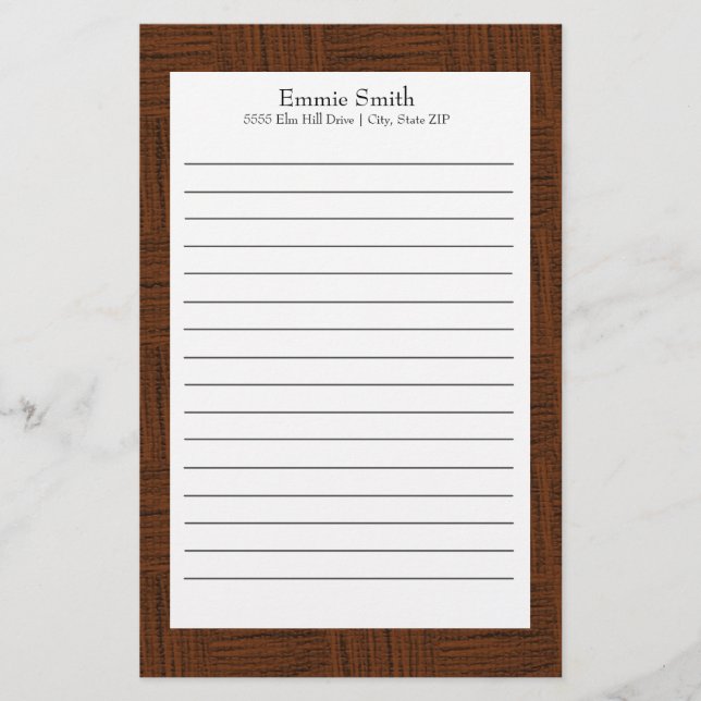 Personalised Brown and White Lined Stationery (Front)