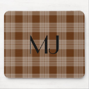 Personalised Brown and White Plaid Tartan Pattern Mouse Mat