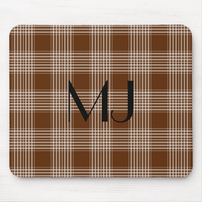 Personalised Brown and White Plaid Tartan Pattern Mouse Mat (Front)