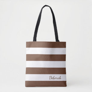 Personalised Brown and White Striped Tote