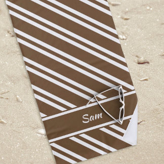 Personalised Brown and White Stripes Beach Towel
