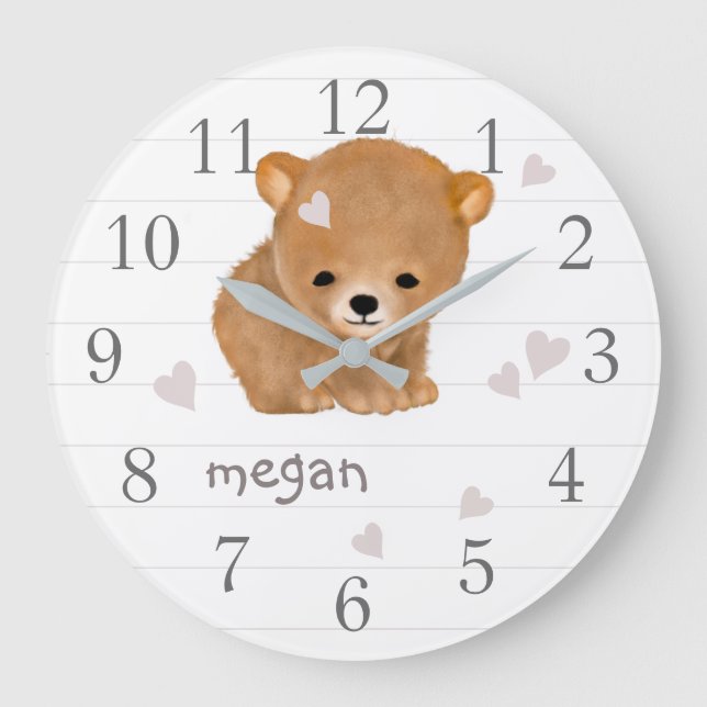 Personalised Brown Bear Cub Wall Clock (Front)