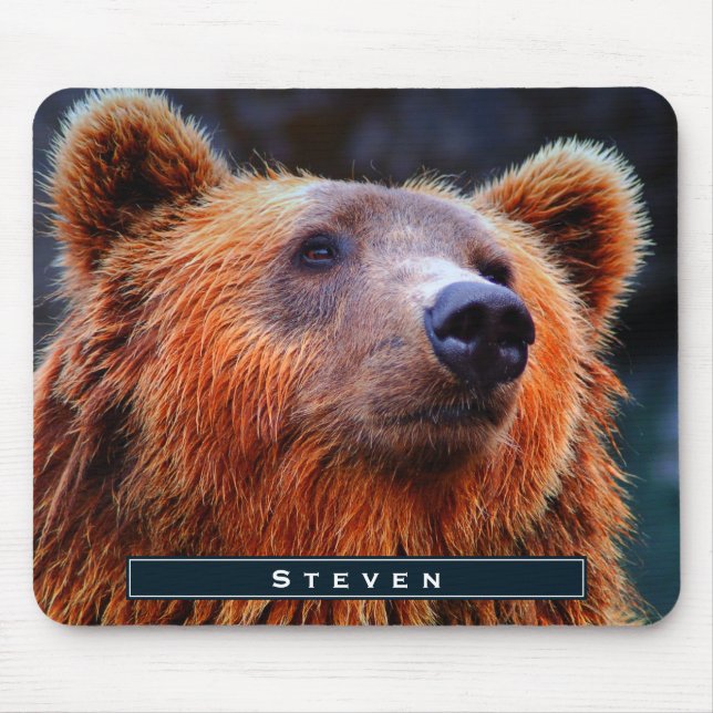 Personalised Brown Bear Portrait Wildlife Photo Mouse Mat (Front)