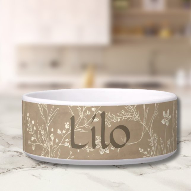 Personalised Brown Botanical Pet Bowl (Personalized Brown Botanical Pet Bowl)
