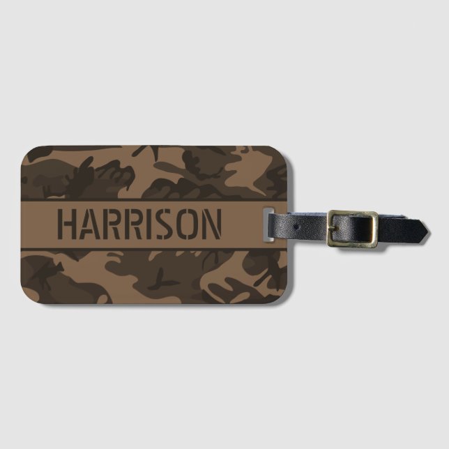 Personalised Brown Camo Luggage Tag (Front Horizontal)