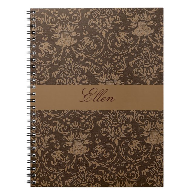 personalised brown damask notebook (Front)