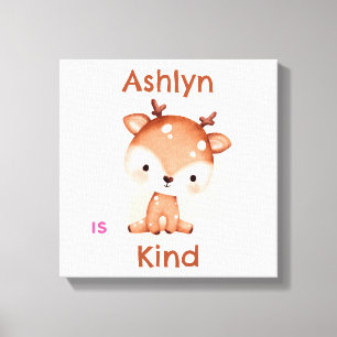 Personalised Brown Deer Kids Affirmation Nursery Canvas Print