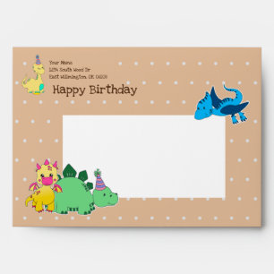 Personalised Brown Dinosaur Themed Party Girls Envelope