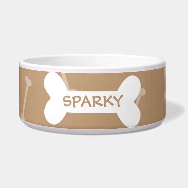 Personalised brown dog bones pet food bowl (Front)
