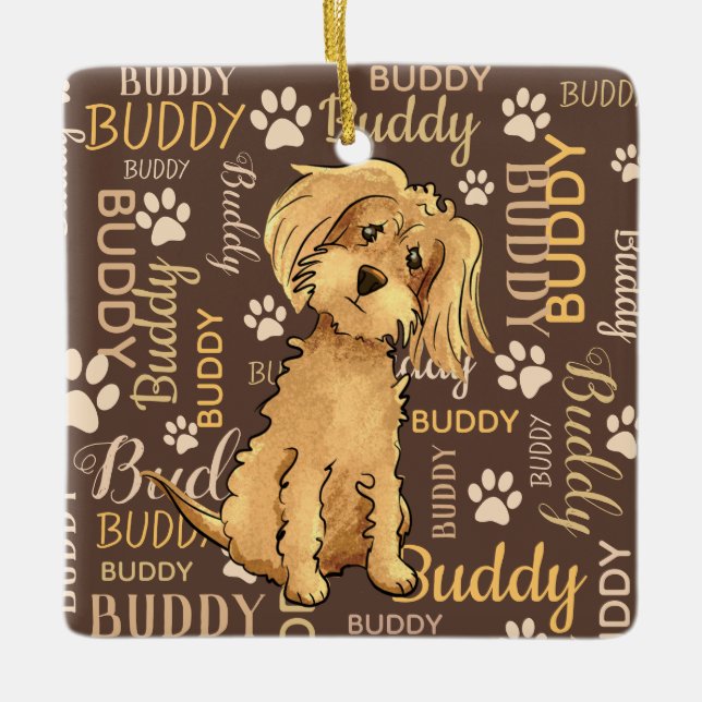 Personalised Brown Dog Ceramic Ornament (Front)