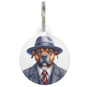 Personalised Brown Dog Gangster Suit Watercolor Pet Tag