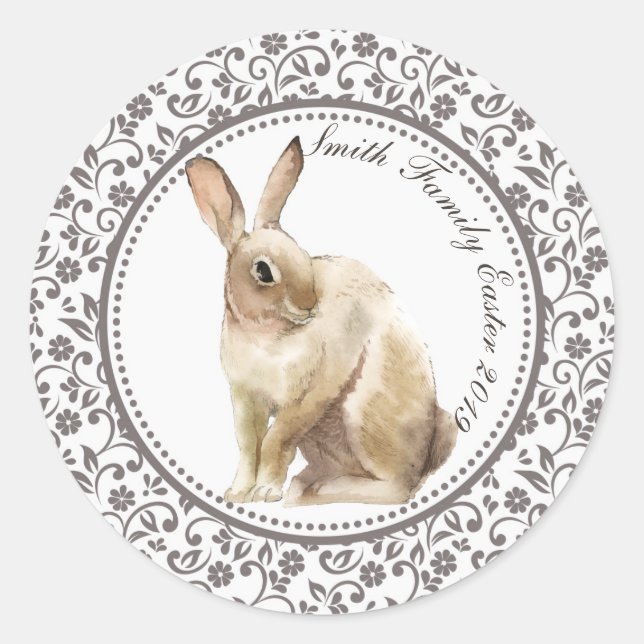 Personalised brown Easter Rabbit Classic Round Sticker (Front)
