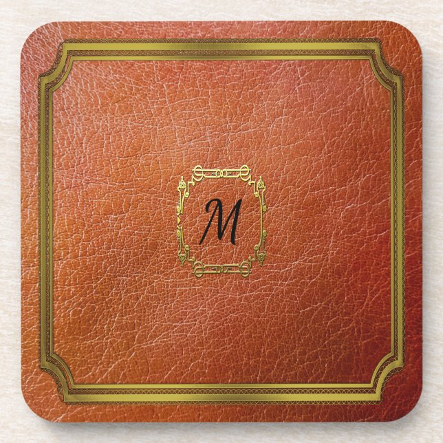 Personalised Brown Faux Leather Coaster (Front)