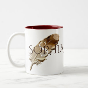 Personalised Brown Feather Custom Name Monogram Two-Tone Coffee Mug