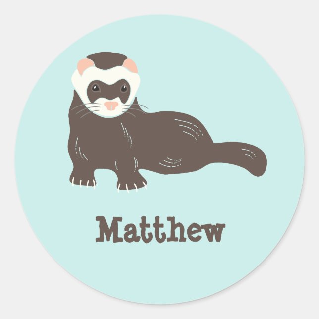 Personalised Brown Ferret Mint Green Classic Round Sticker (Front)