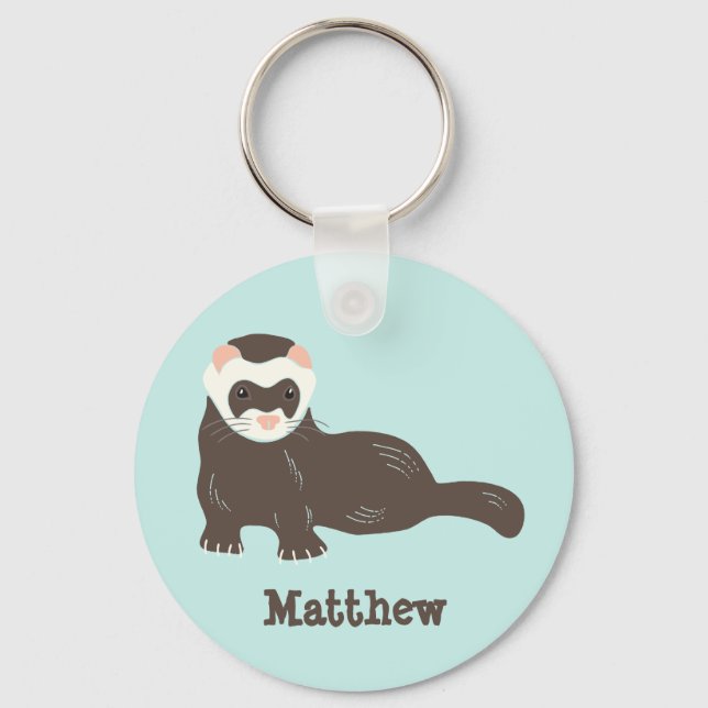 Personalised Brown Ferret Mint Green Key Ring (Front)