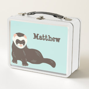 Personalised Brown Ferret Mint Green Metal Lunch Box