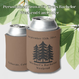 Personalised Brown Fir Trees Bachelor Weekend Can Cooler