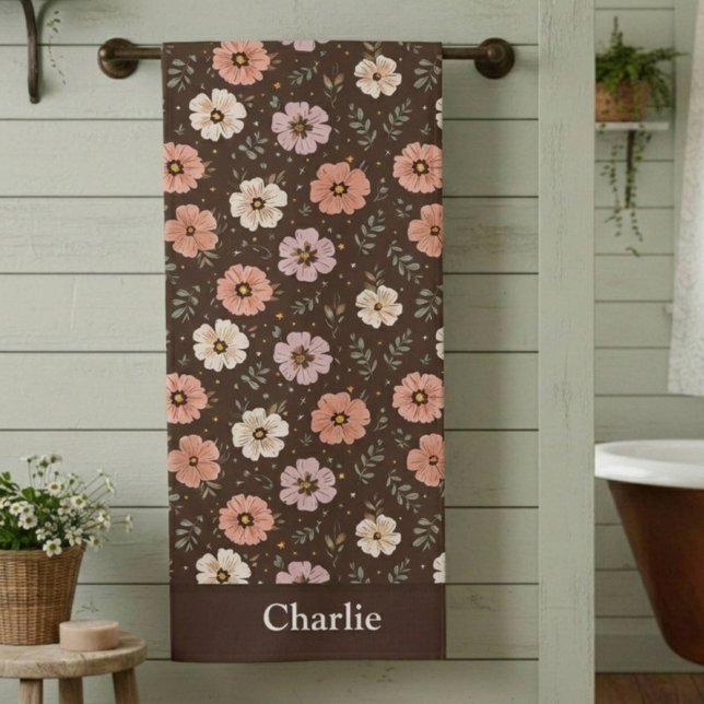 Personalised Brown Floral Beach Towel (Creator Uploaded)
