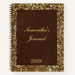 Personalised Brown Gold Flourish Swirl Ornate Notebook
