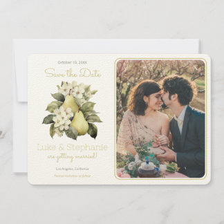 Personalised Brown Green Pear Photo Save The Date Invitation