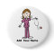 Personalised Brown Hair Stick Figure Nurse  Button