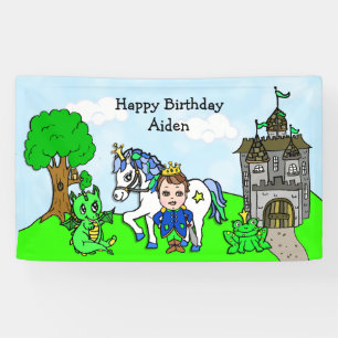 Personalised Brown Haired Prince Birthday Banner