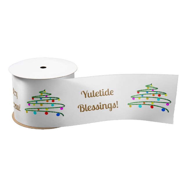 Personalised Brown Holiday Wishes, Christmas Tree  Satin Ribbon (Spool)
