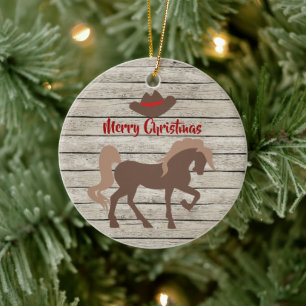Personalised Brown Horse and Cowboy Hat Christmas Ceramic Tree Decoration