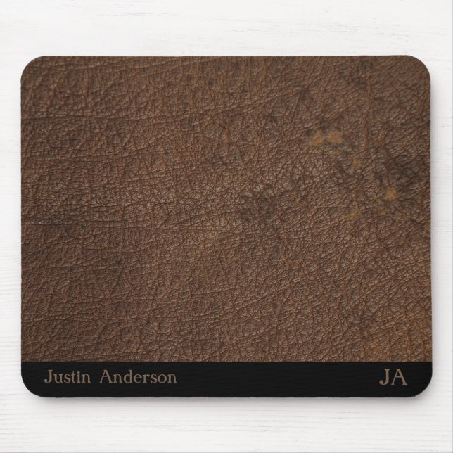 Personalised Brown Leather Mouse Mat with Initials (Front)