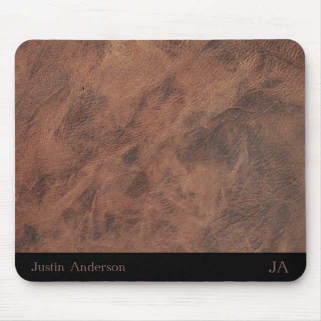 Personalised Brown Leather Mouse Mat with Initials (Front)