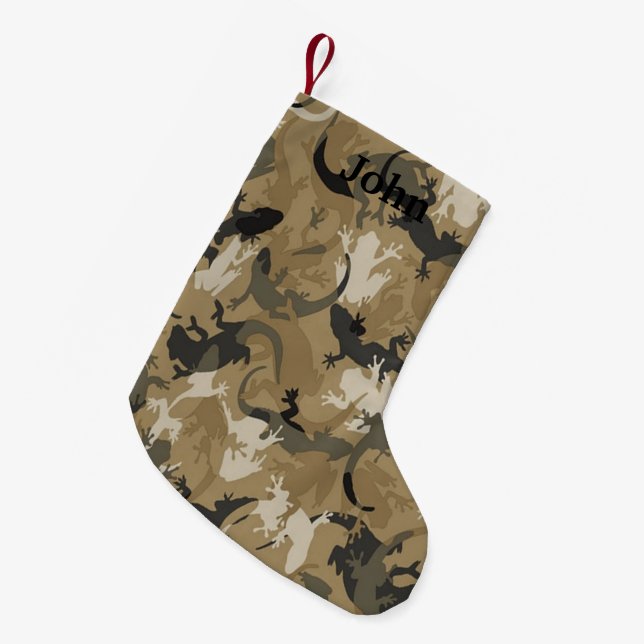 Personalised Brown Reptile Camo Christmas Stocking (Front (Hanging))