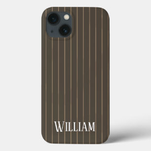 Personalised brown retro pinstripes Case-Mate iPho iPhone 13 Case